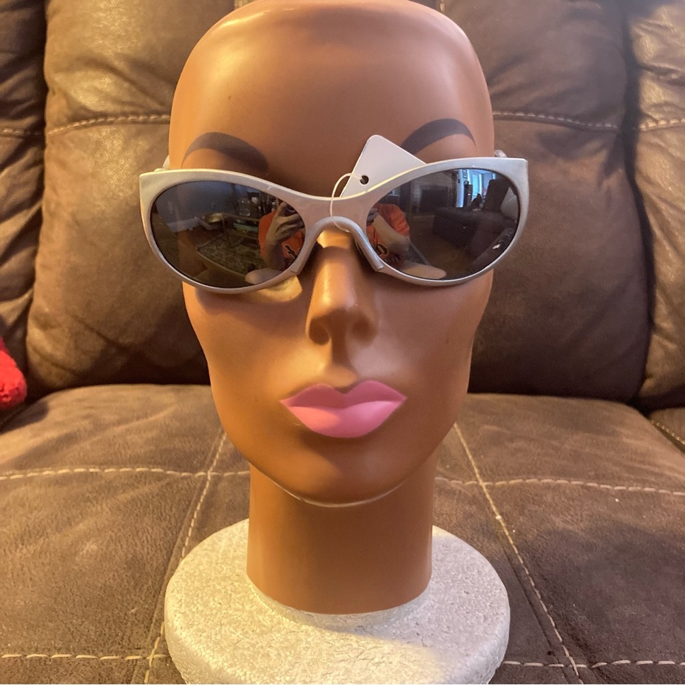 Vintage Y2K 90s Silver Sunglasses Pro Sport Rave Party UV 100 Beach
